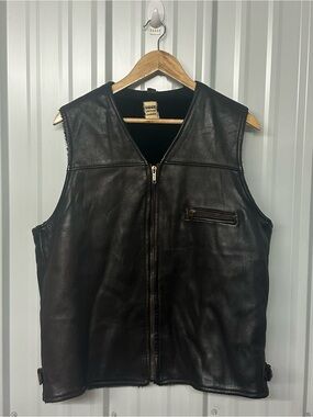 Men’s Vintage Leather Faux Fur Lined Vest Western Ranch Biker Rustic Cabincore